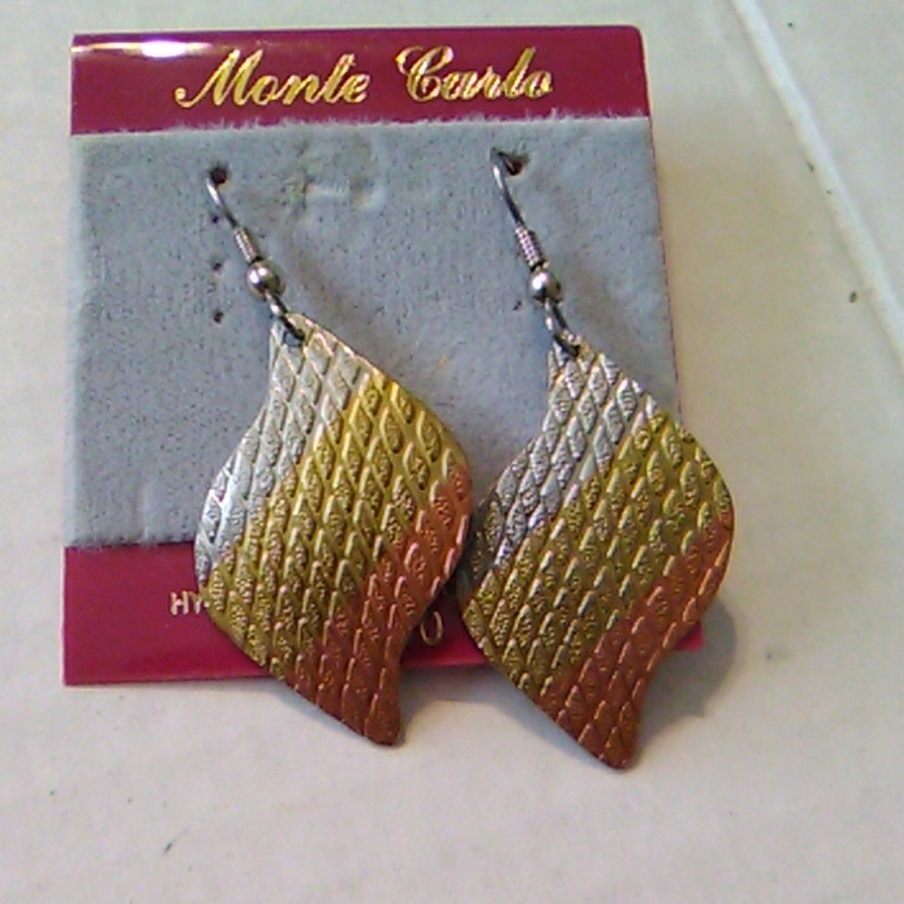 Bronze, Gold, and Silver Metal Earrings